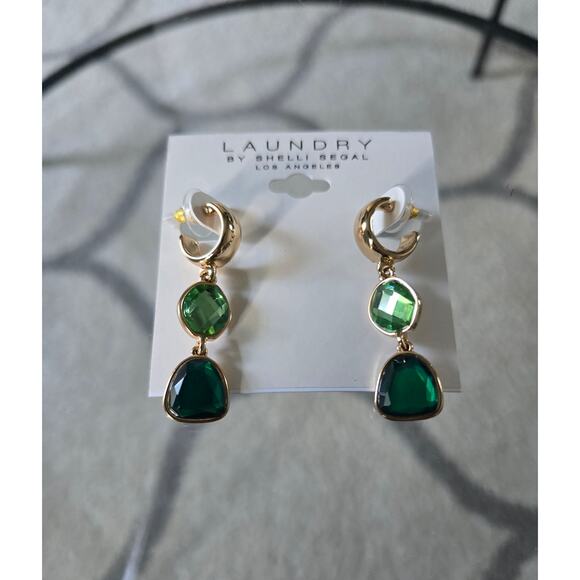 Laundry By Shelli Segal Gold Green Stone Earrings New - Picture 1 of 2